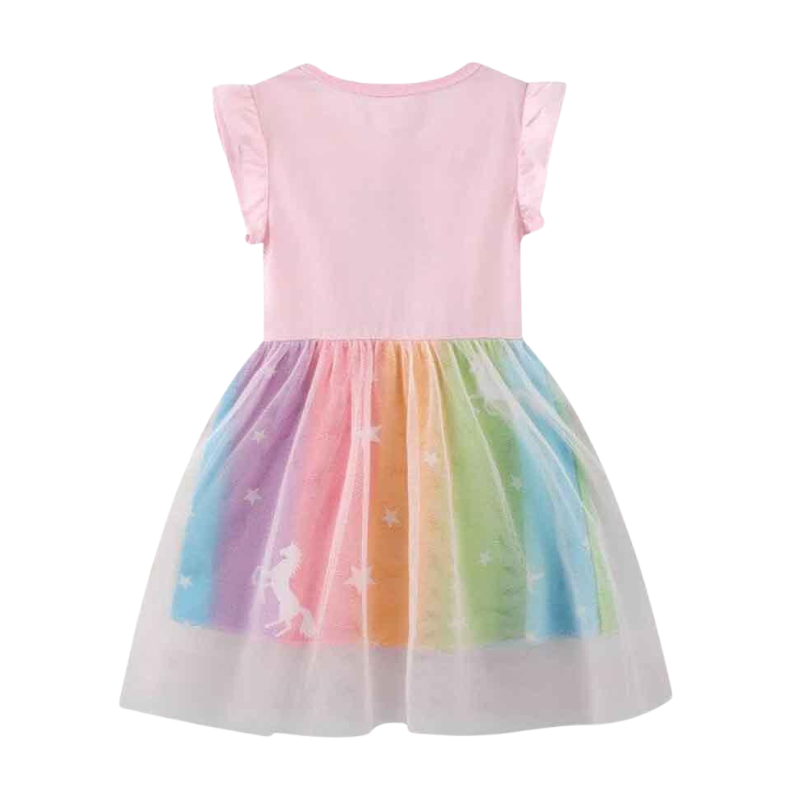 Embroidered Unicorn Ruffled Mesh Dress