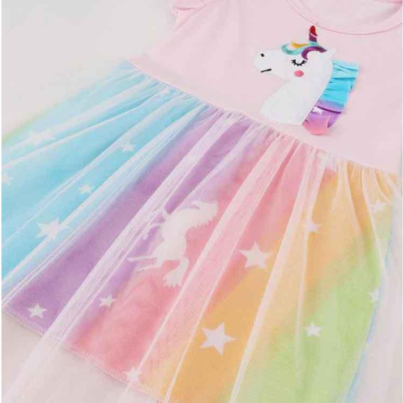 Embroidered Unicorn Ruffled Mesh Dress