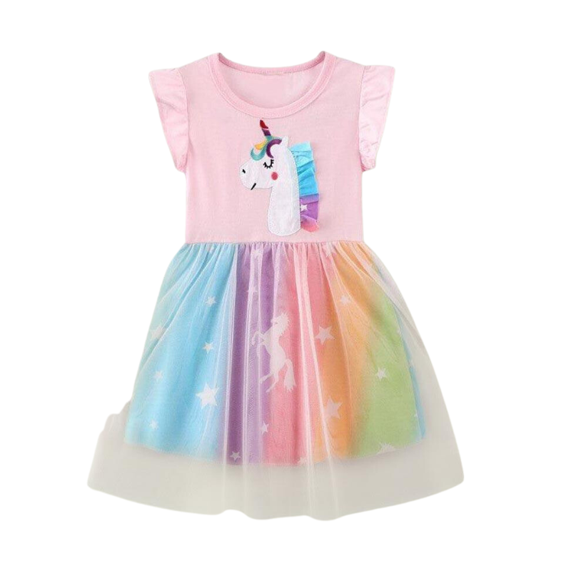 Embroidered Unicorn Ruffled Mesh Dress