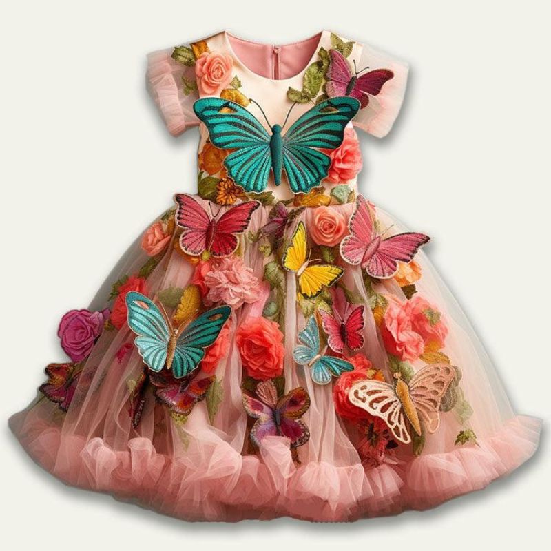 Floral Butterfly Embroidered Dress