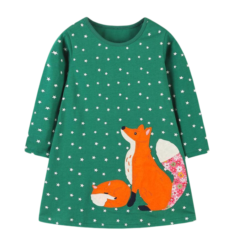 Floral Fox Embroidered Dress