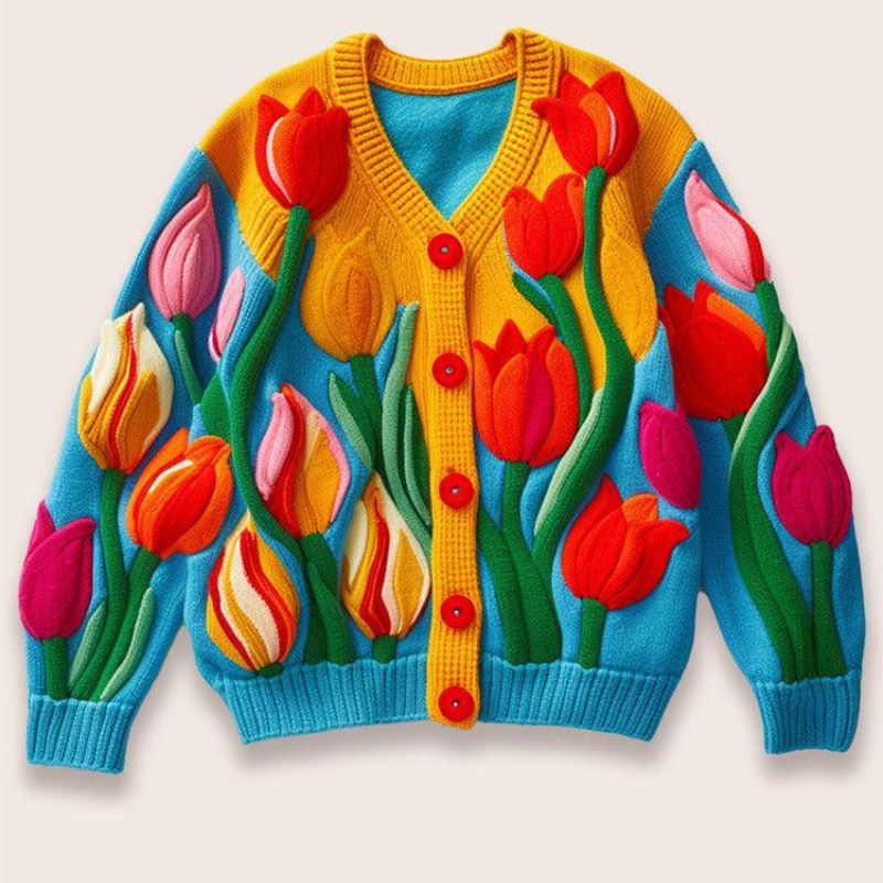 Tulip Embroidery Casual Cardigan