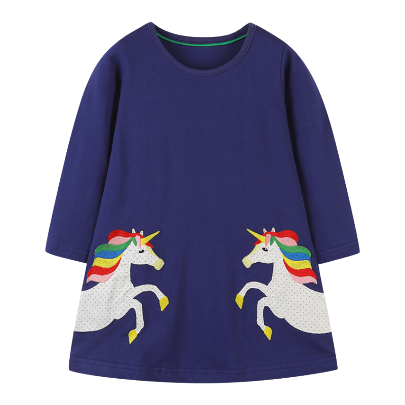 Unicorn Long Sleeve Embroidered Dress